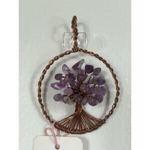 Handmade Wirewrapped Copper and Amethyst Crystal Tree of life 3.5x2” Wall Decor